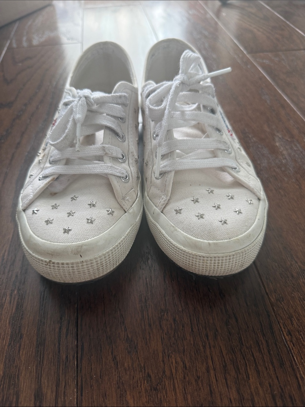 Superga White Canvas Sneakers with Silver Star Studs
